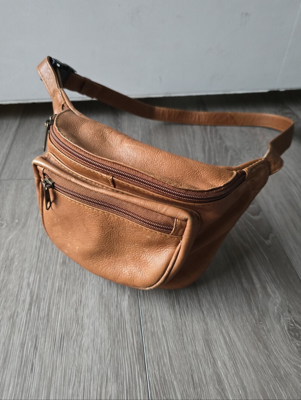 Genuine Leather Fanny Pack Belt Bag Cognac Tan Crossbody Sling Colombian Vintage